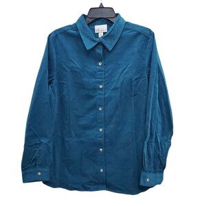 The TOG Shop Women's Teal Velveteen Feel Long Sleeve Button Up Shirt NWOT Size L